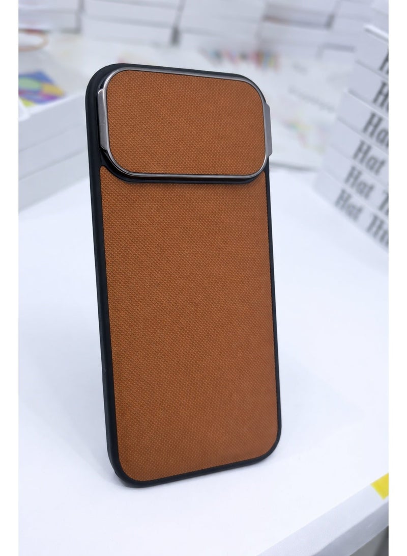 جراب حماية لهاتف آيفون 17 برو ماكس مع غطاء عدسة كاميرا قابل للطي، ظهر بني فاخر الملمس، غطاء نحيف ماص للصدمات، حماية كاملة للكاميرا، متوافق مع شبكات الجيل الخامس 5G - Image 3